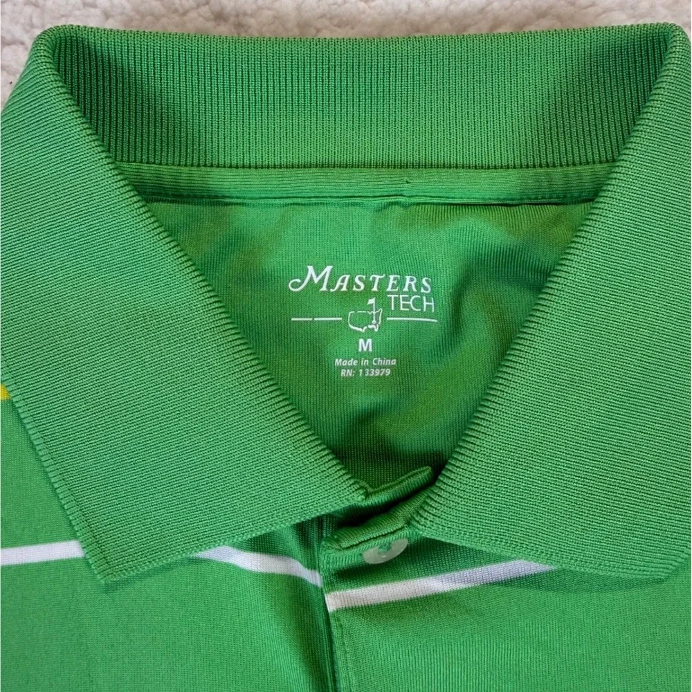 Masters Tech Mens Green Striped Short Sleeve Golf Polo Shirt Mens Size M - Picture 2 of 7